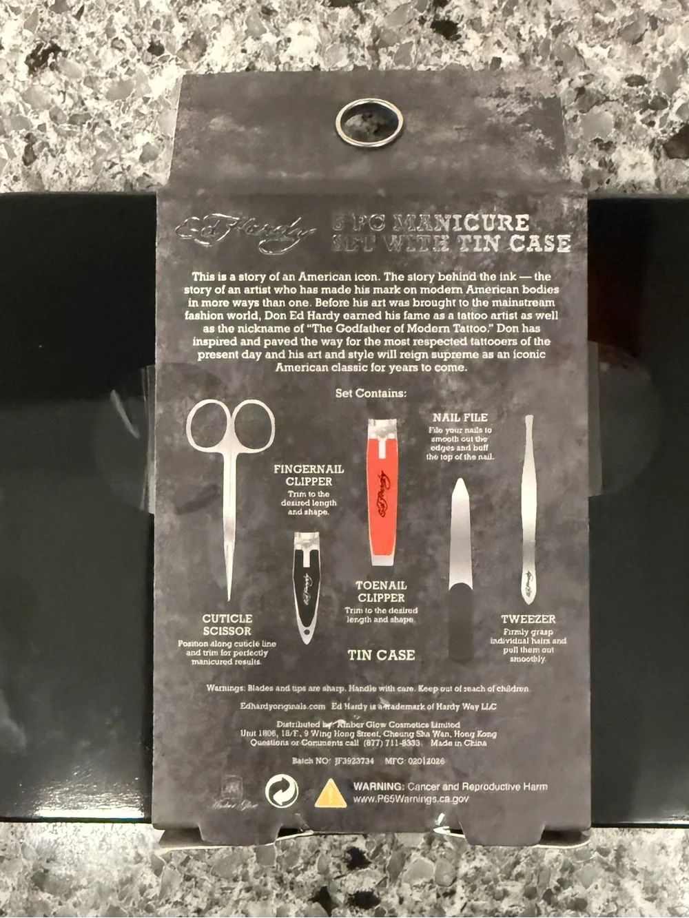 Ed Hardy Black Tin 5-Piece Manicure Set with Red Accents